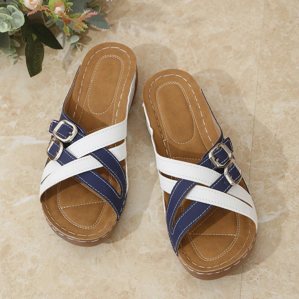 Европейские и американские женские шлепанцы больших размеров, сочетающиеся по цвету, новинка, модные шлепанцы с рыбьим носком и толстой подошвой, с ремешком и пряжкой в виде ремня, крутые шлепанцы на один палец