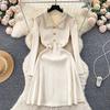 Knitted dress Women Autumn and Winter New High Sense Chic Waist Hugging Slimming Temperament Lapel Sweater Dress