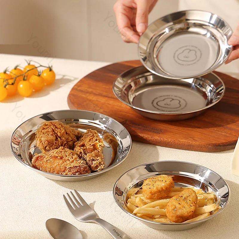 Креативные обеденные тарелки из нержавеющей стали для дома, послеобеденный чай, фрукты, закуски, вкусные блюда, салатная тарелка, изысканная столовая посуда