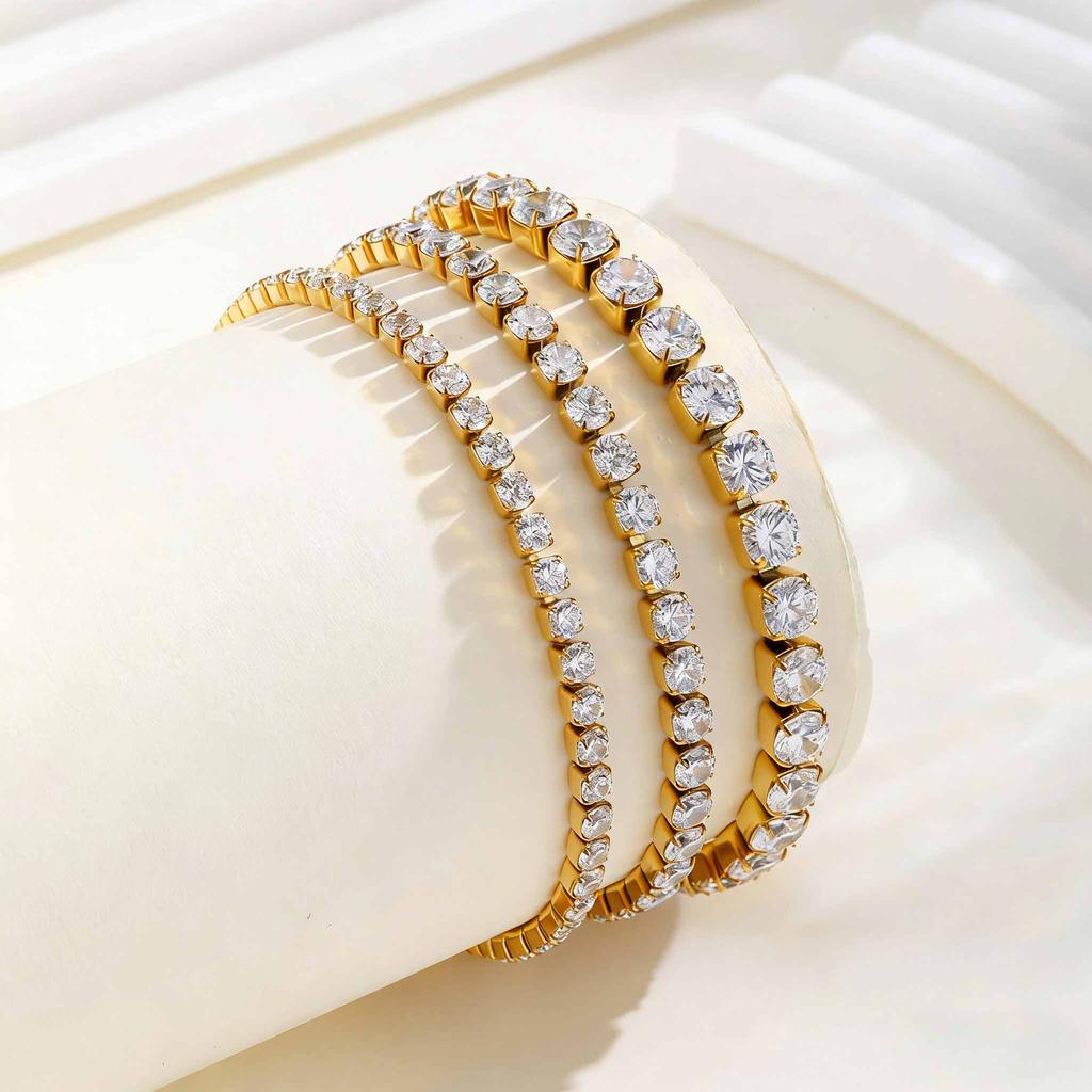 Classic AAA Zircon Tennis Bracelet for Women, Stainless Steel Oval Beads Chain Bracelets, Waterproof Fashion Jewelry Daily Party