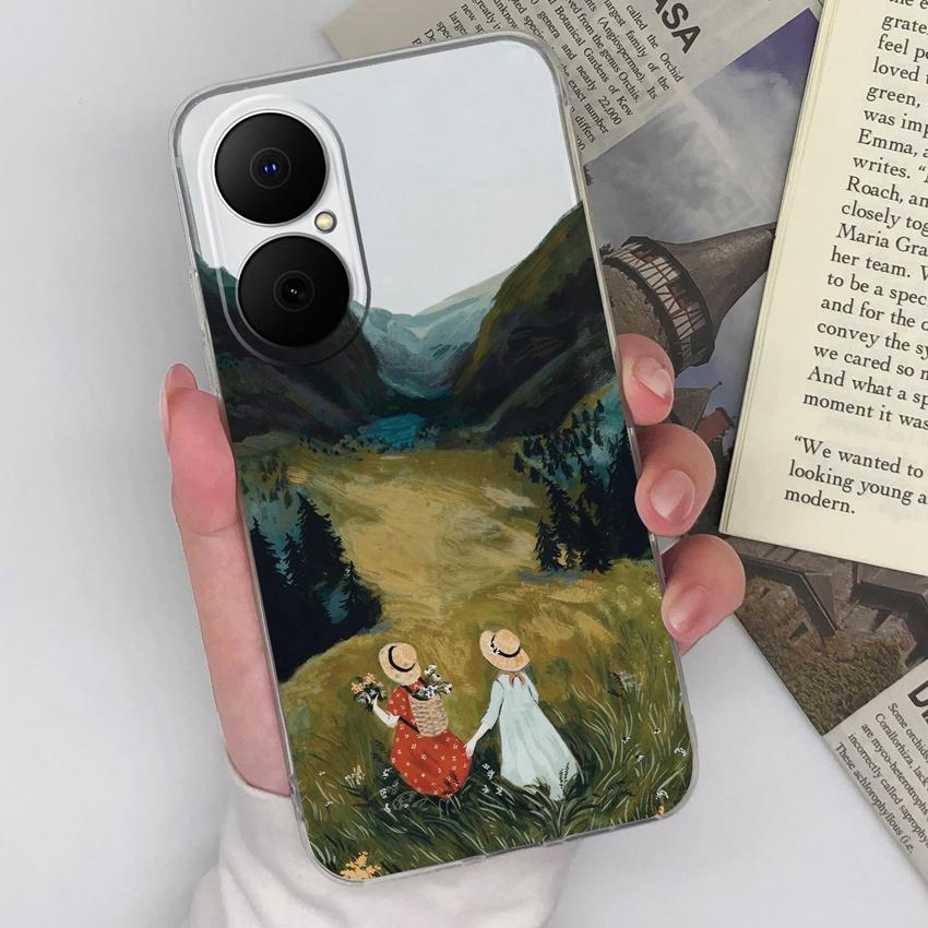 Чехол для телефона Huawei Y6 Enjoy 70x 80 Y5 P40 P50 Y8p Pretty Girl Pattern Прозрачный силиконовый защитный экран противоскользящий чехол для Huawei Bumper Cover