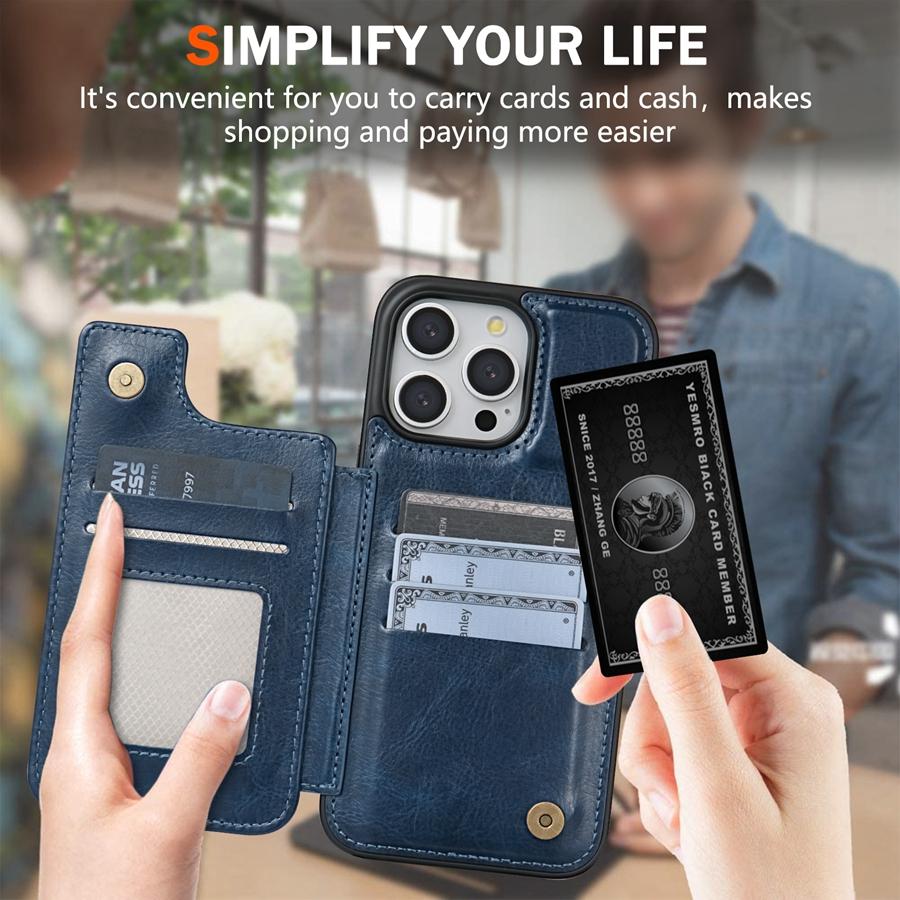 Кошелек однотонный кожаный чехол с магнитной двойной пряжкой и RFID-картой для iPhone 15 Pro Max 14 Plus 13 12 11 XR XS SE 2 8 7