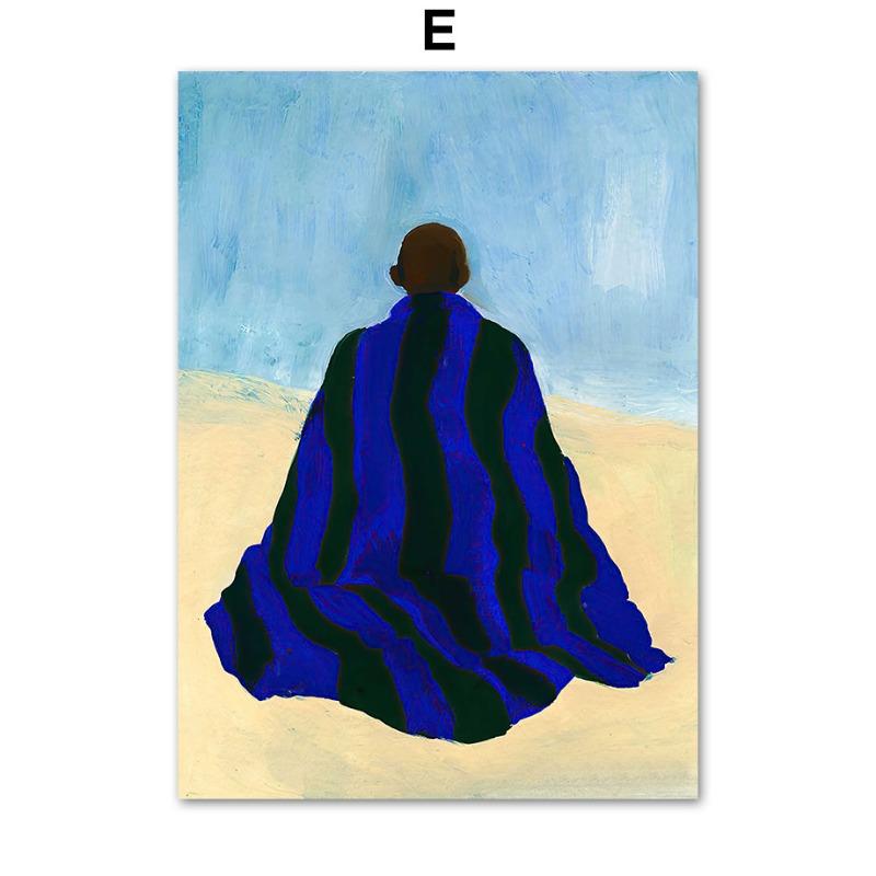 Синяя полосатая девочка Книжная ваза Настенное искусство Холст Живопись Абстрактные постеры и принты Настенные картины для отеля, бара, для декора гостиной