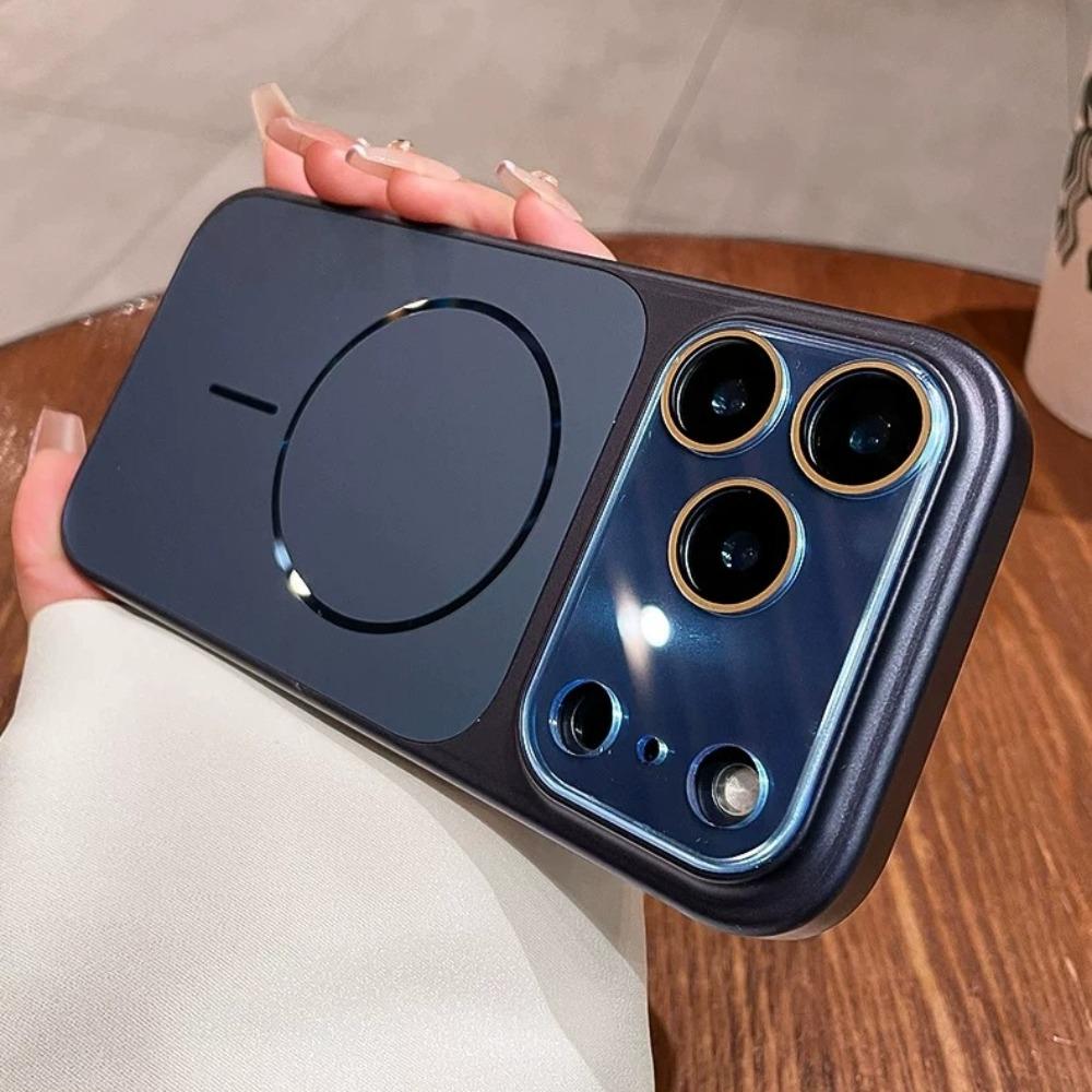 Glossy Metallic for Magsafe Case for 17 16 15 14 13 Pro Max Magnetic with AI Button Big Window Camera Protection Cover