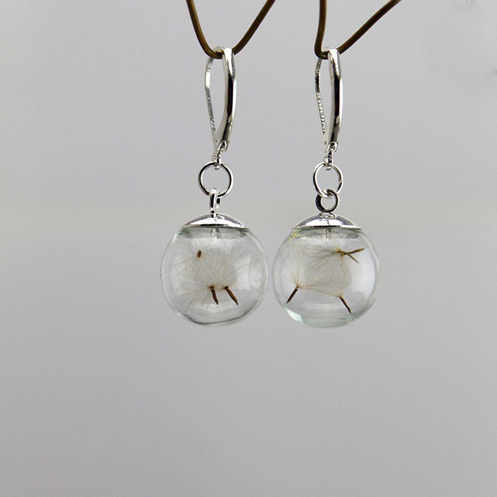 Серебряные серьги из хрустального стекла с высушенными цветами одуванчика, серьги с вечным цветком для девочек