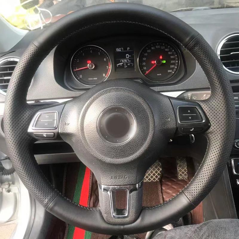 Car Steering Wheel Cover Black Leather Suede For Volkswagen Golf 6 Mk6 VW Polo Sagitar Bora Santana Jetta MK5