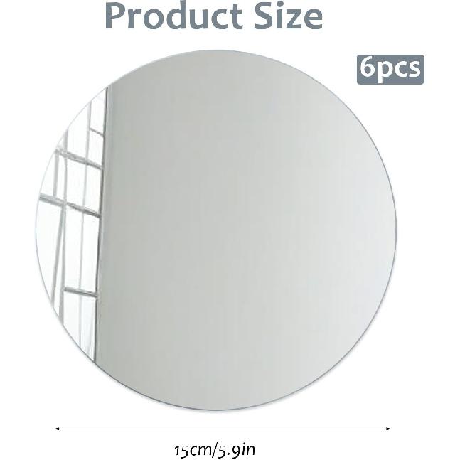 6PCS Acrylic Round Mirrors 6 Inch Round Adhesive Mirrors Non Glass Rounds Mirror Acrylic Mirror Wall Stickers Self Adhesive for Classroom Preschool