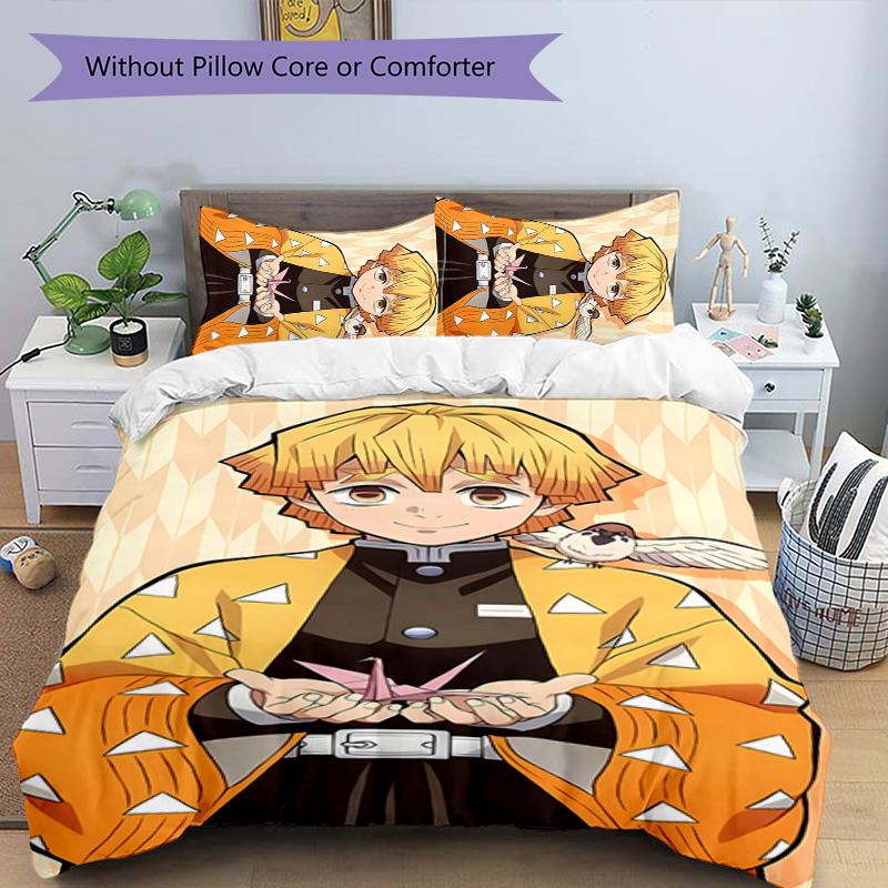 3pcs Agatsuma Zenitsu Design Cover Set - HD Printed Bedding with 1 Cover and 2 Pillowcases - Perfect for Home and Dorm Decor