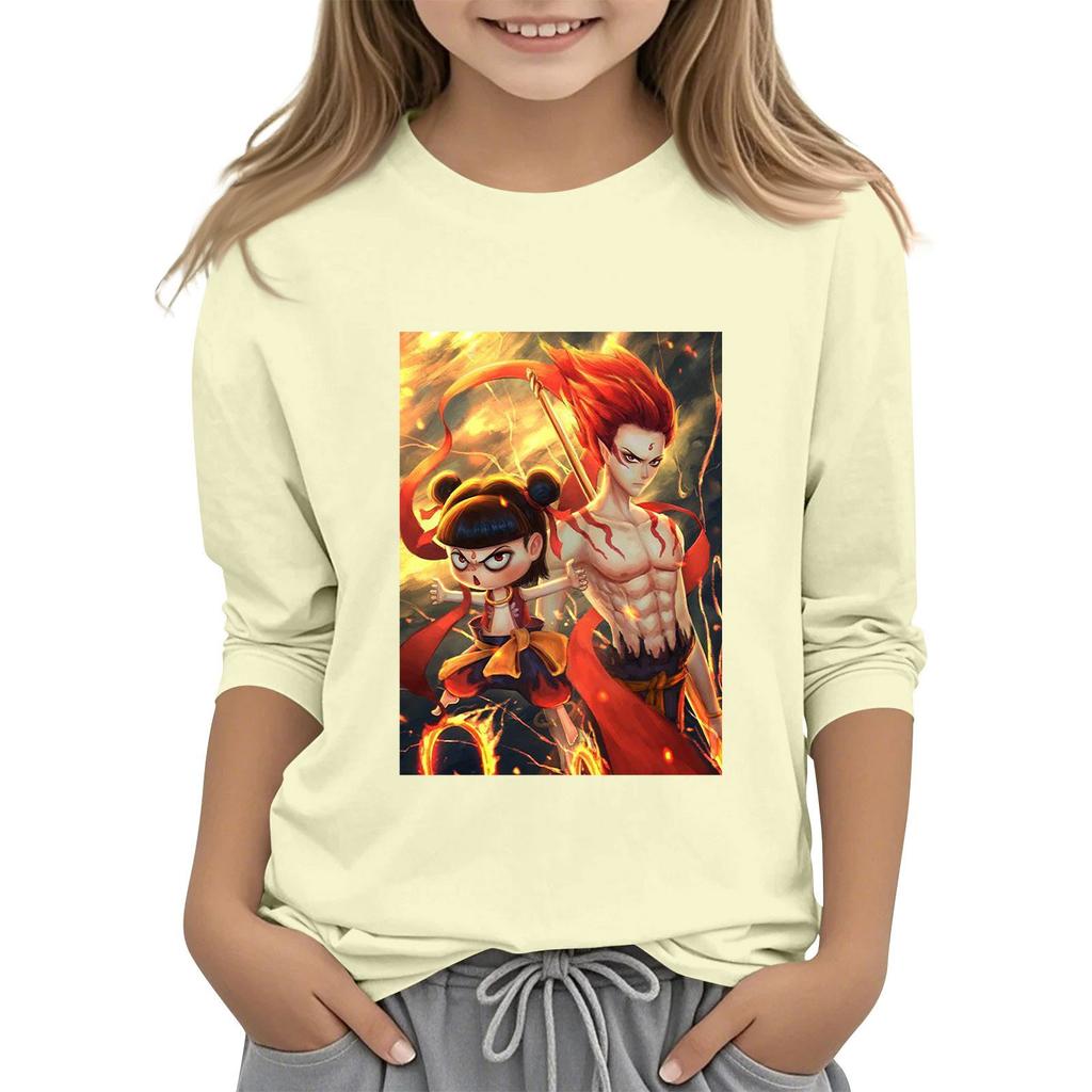 Топы с принтом для девочек 5-16 лет с круглым вырезом и рукавами 3/4 Футболки Модные топы Наряды Футболки