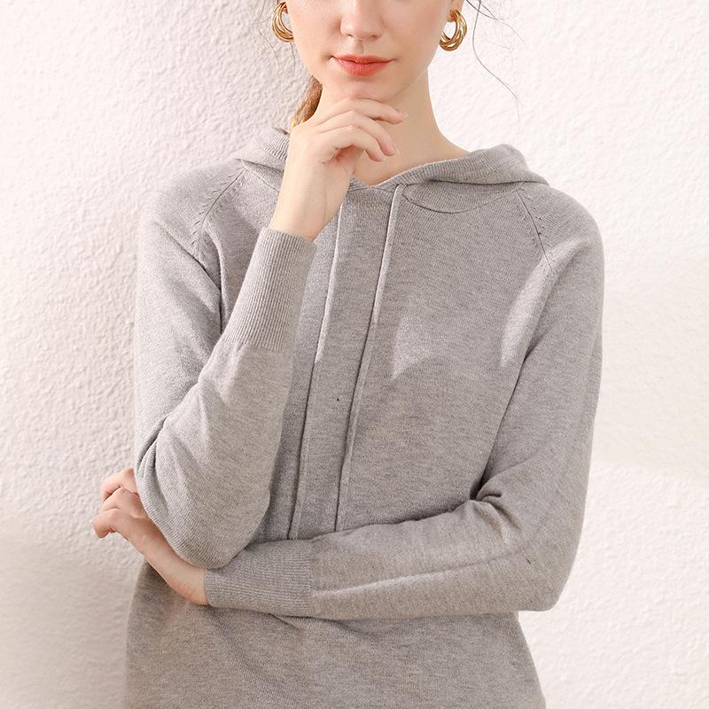 Свитер с капюшоном, женский шерстяной вязаный свитер, офисная женская корейская модная элегантная повседневная зимняя одежда большого размера