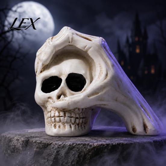 Realistic Bone Texture Figurine Halloween Skull Hand Sculpture, Gothic Skeleton Head Figurine, Spooky Resin Home Tabletop Ornament Decoration