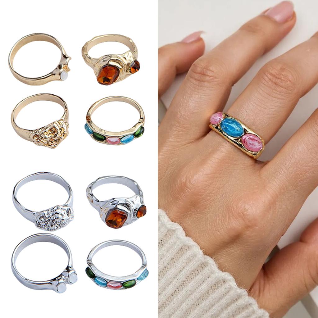 4pcs Colorful Resin Finger Rings Jewelry Set Versatile Resin Rings Set Finger Accessory For Enhancing Any Outfit