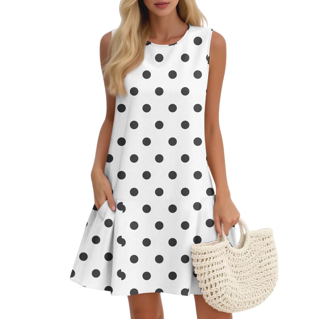 Женский повседневный модный дышащий жилет с круглым вырезом, цветочное праздничное платье с карманами