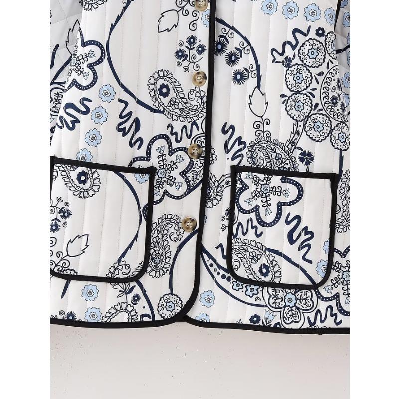 Осенне-зимняя женская хлопковая куртка с принтом, новая мода, круглый вырез, длинные рукава, теплое пальто, свободная легкая хлопковая верхняя одежда