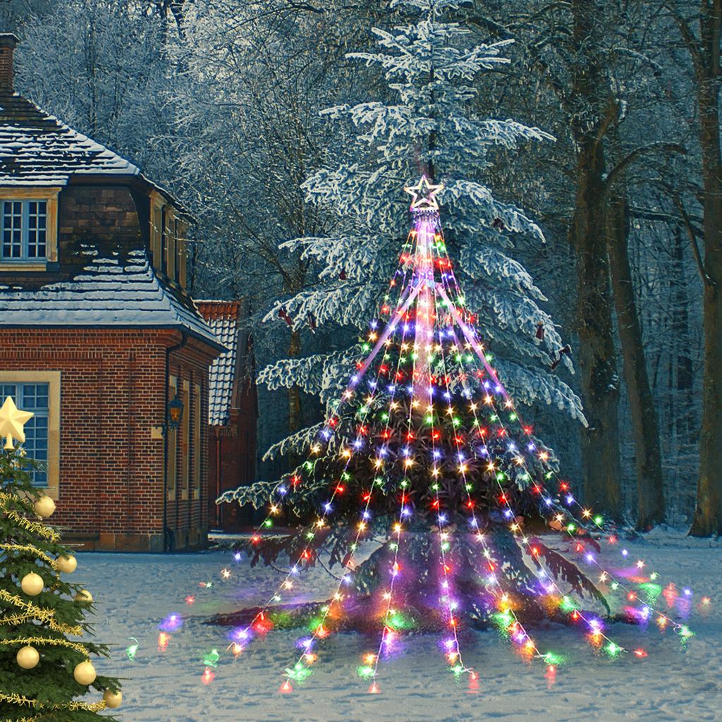 317LEDs Водопадные огни 8 режимов Елочный свет Пентаграмма Рождественская елка Декоративные водопадные огни