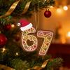 Christmas Ornament Acrylic Gingerbread Number 67 Pendant with Hat Festive Xmas Tree Decoration Holiday Gift