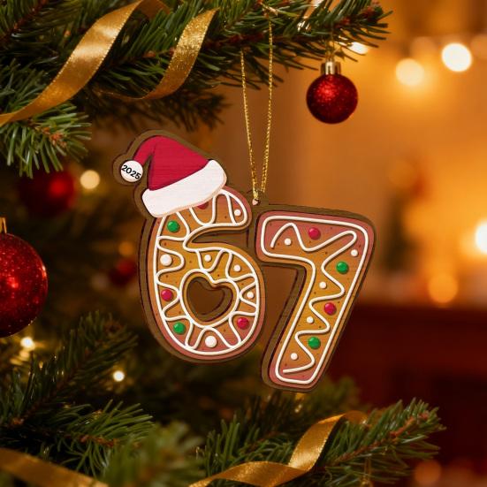 Рождественское украшение Акриловый пряничный человечек Номер 67 Подвеска со шляпой Праздничное украшение для рождественской елки Праздничный подарок