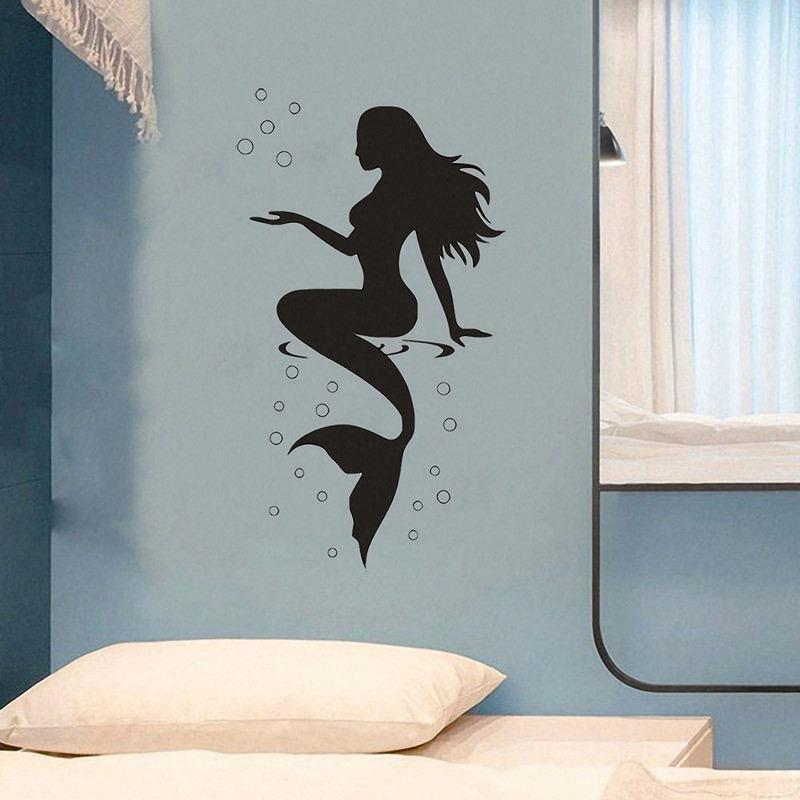 Fashion Mermaid Design Wall Sticker Beautiful Waterproof Decals for Bathroom Toilet Bedroom Decor Home Decoration