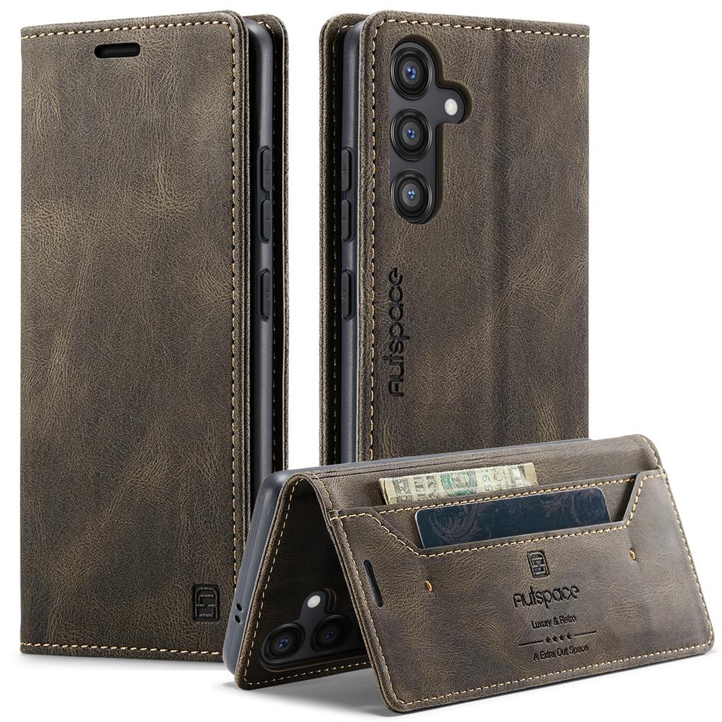 Premium Vintage Leather Wallet Case for Samsung Galaxy S25 - Flip Cover with Card Slots, Shockproof Retro Style (4 Colors)