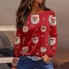 Women's Fashion Hem Slit Casual Christmas Printed Round Neck Long Sleeve Top