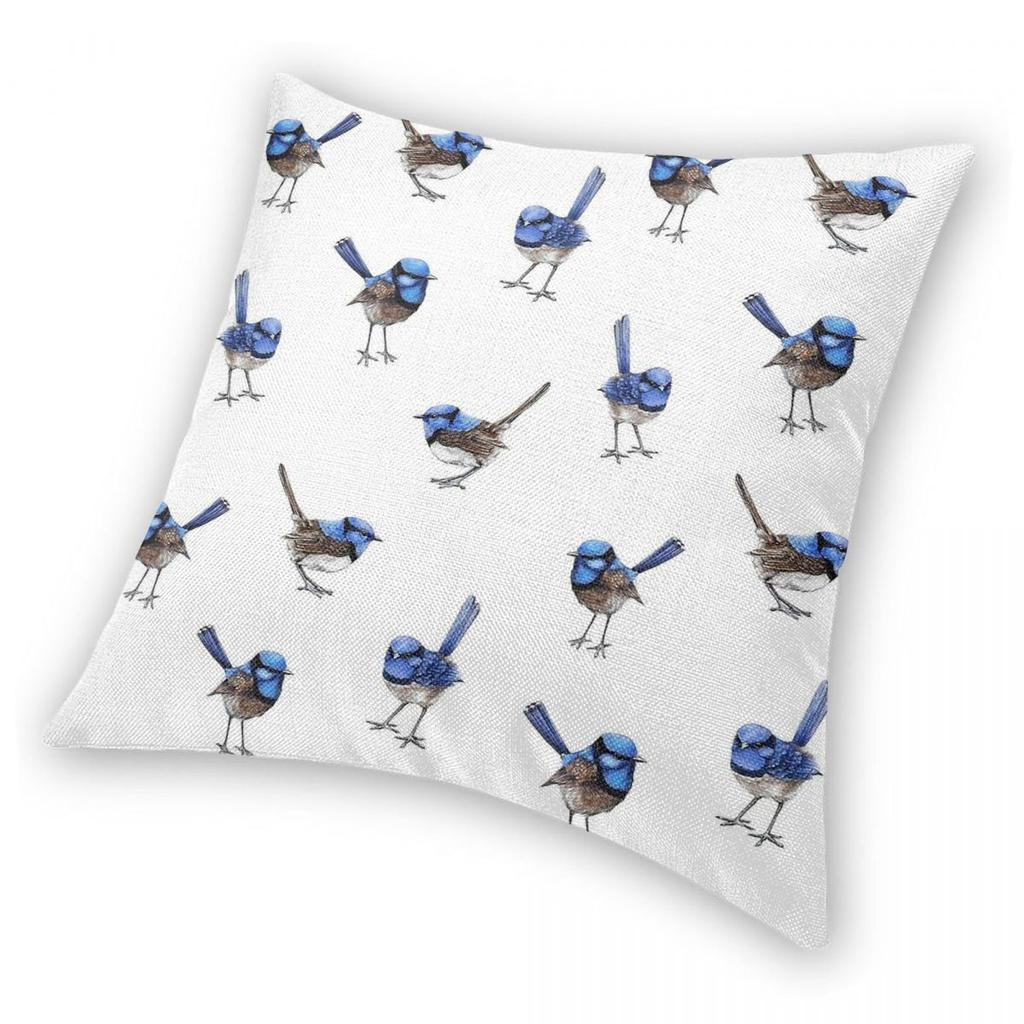 Blue Wrens Scattered On White Square Pillowcase Polyester Linen Velvet Pattern Zip Decor Pillow Case Room Cushion Cover