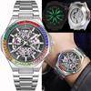 Mens Fully Automatic Mechanical Watches Fashion Personality Luxury Rainbow Circle Men's Watch Casual Hollow Skeleton Wristwatch Festive Gift