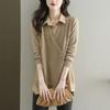 Autumn Loose Shirt Collar Sweater Fake Two-piece Pullover Top Women's Solid Long Sleeve Mid Length Knitted Sweater