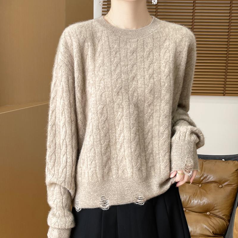 Женский кашемировый свитер Qinghe Cashmere 30% Кашемир 70% Шерсть Осенне-зимний кашемировый пуловер Мягкий и теплый