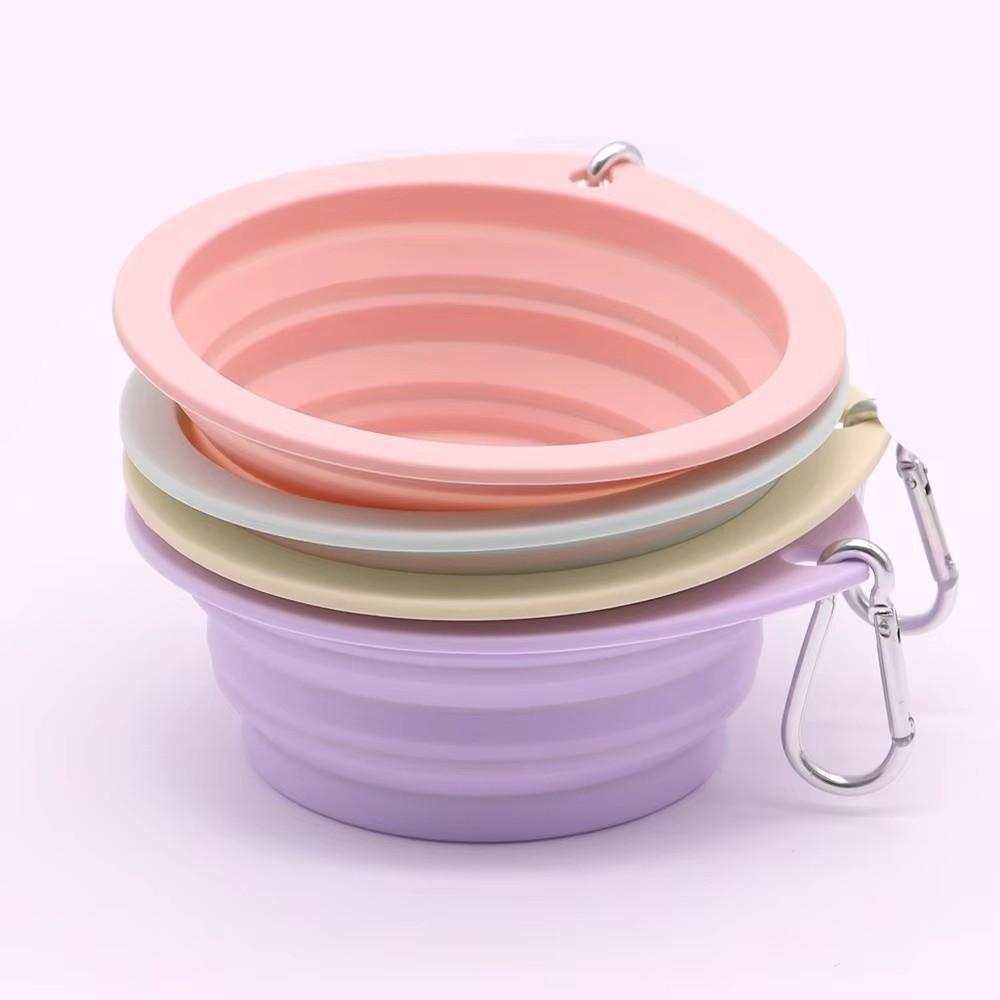 with Carabiner Silicone Pet Bowl Solid Color Puppy Water Container  Outdoor Travel