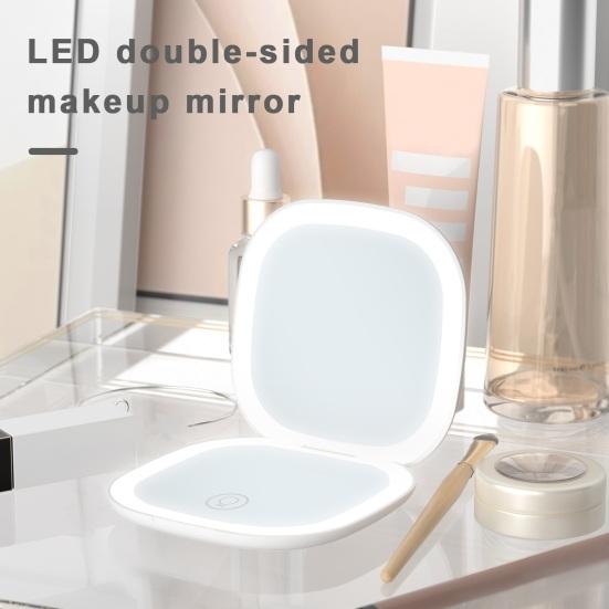 Дорожное зеркало для макияжа, 3 цвета, светодиодное, двустороннее, 5X/10X, увеличительное, с регулируемой яркостью, сенсорное, портативное, портативное, для женщин и девочек, складное косметическое зеркало