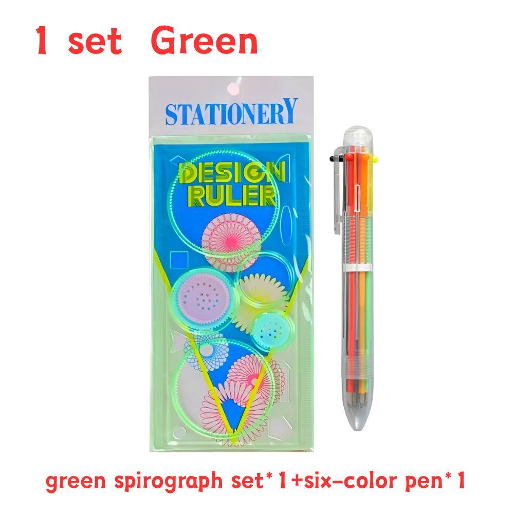 1 Set Plastic Spirograph Drawing Kit Include 1 Set Spirograph & 1pcs Six-color Ballpoint Pen Colorful Doodle Gift YMY