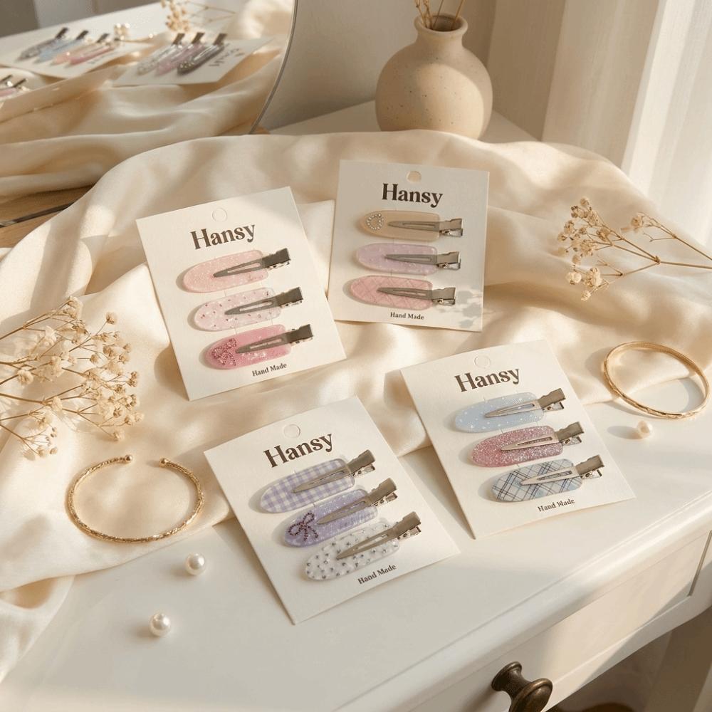 3 pcs/set Acrylic Seamless Hair Clip Transparent Side Bangs Clip Polka Dot Hairpin Set School