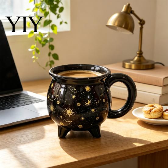 Novelty Ceramic Drinkware Halloween Coffee Mug with Ergonomic Handle, 380ml Capacity, Pot Shaped Creative Shape Cup, Hot And Cold Beverages