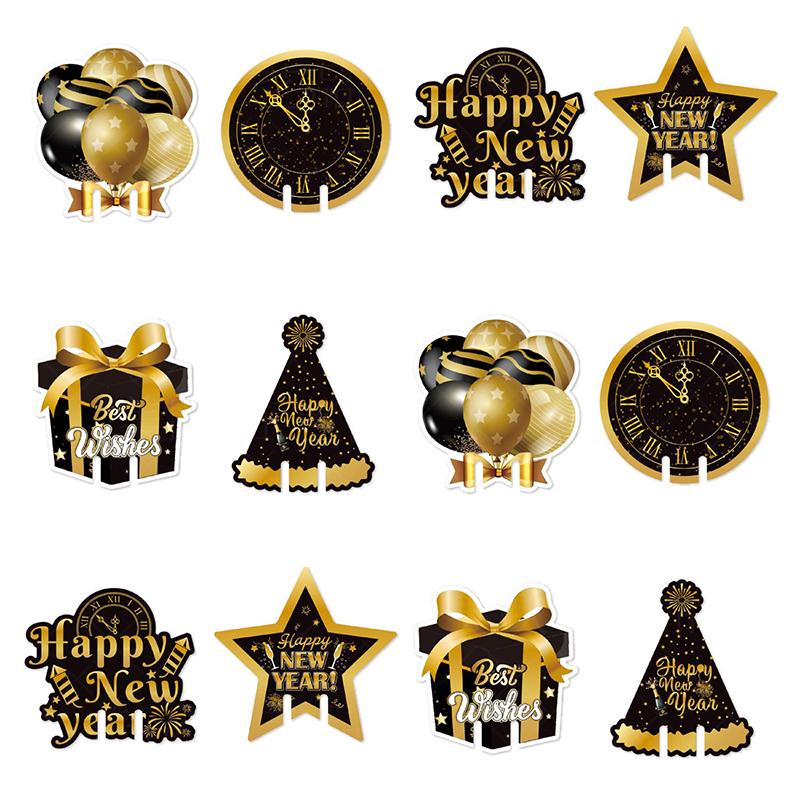 12pcs 2025 Happy New Year Glasses Identifier Champagne Paper Card Topper Christmas Cups Insert Xmas Home Party Decor Supply