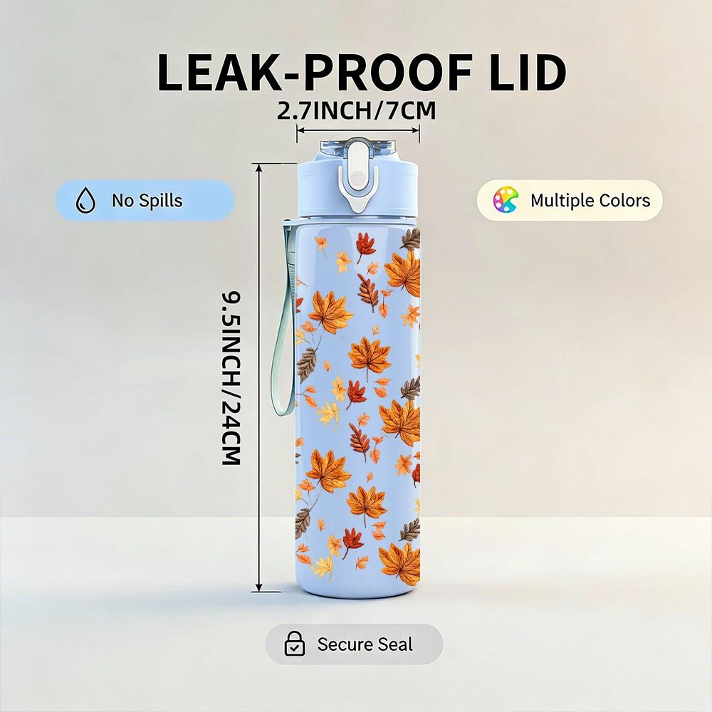 1PC Autumn Dry Fall Leaf Scatter Print 750ml Color Plastic Sports Water Bottle Leakproof Flip Straw Lid Suitable for Sports Office Home Use