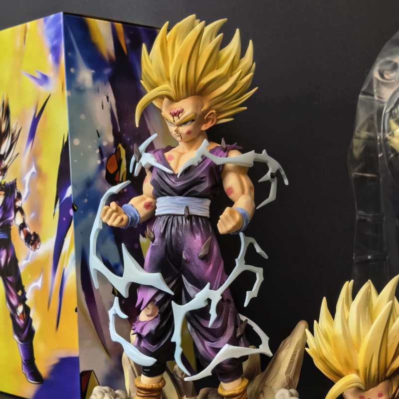 28см Фигурка Готенкс из Dragon Ball SSJ2 Фигурка Действия 2 Сменные Головы Молния Статуэтка Аниме Коллекционная Модель Украшение Игрушка для Мальчика Подарок