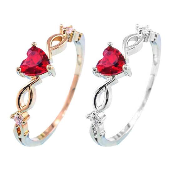 Women Wedding Ring Heart Hollow Electroplated Out Polished Lightweight Rhinestone Prom Party Finger Ring