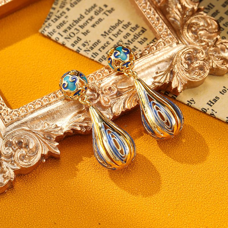 SUYU Медь Резьба Эмаль Капля масла Этнический стиль Ретро Серьги Длинные Женские Легкие Роскошные Серьги Модные Ювелирные Изделия Аксессуары
