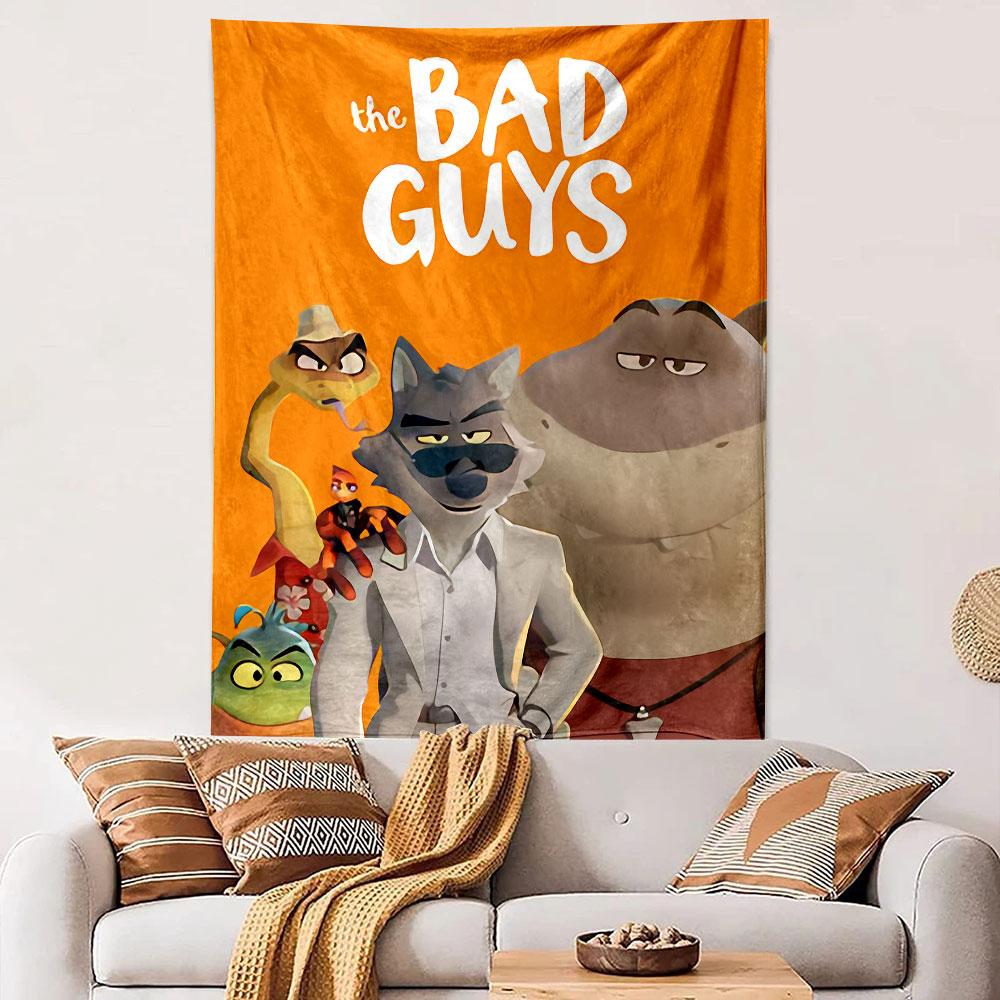 The Bad Guys Tapestry Wall Hanging, DreamWorks Wolf Gang Heist Movie Art, Stylish Cartoon Wall Decor for Bedroom Dorm