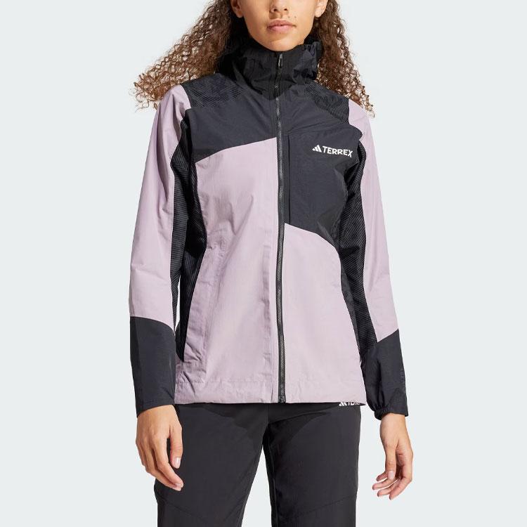 Adidas Цветные блоки Спортивная куртка с капюшоном для женщин Куртка-дождевик Серый Фиолетовый IP1495