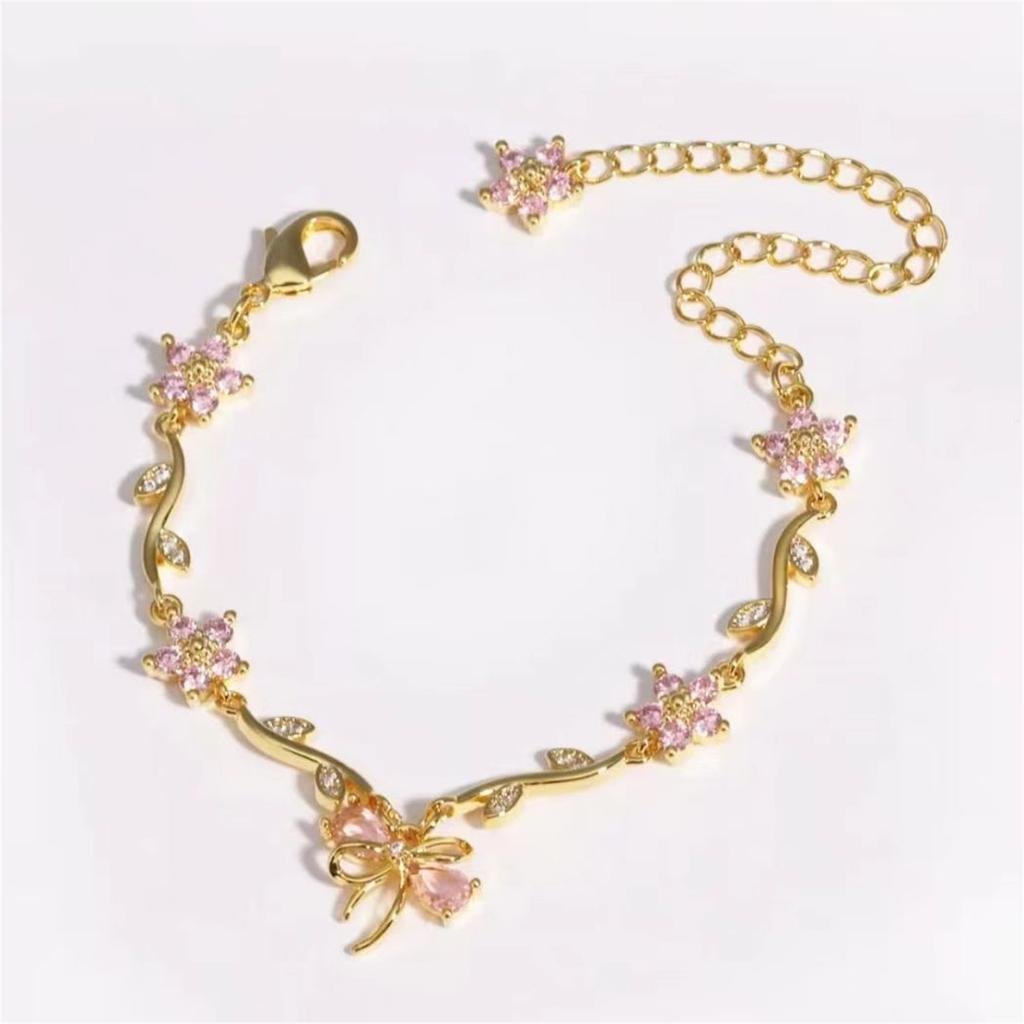 Милый и Цветочный Браслет из Меди с Цирконом в Виде Бабочки, Подарок на День Святого Валентина