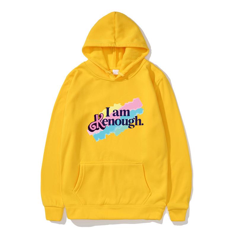 Unisex 'I Am Kenough' Rainbow Print Loose Hooded Sweatshirt - Black