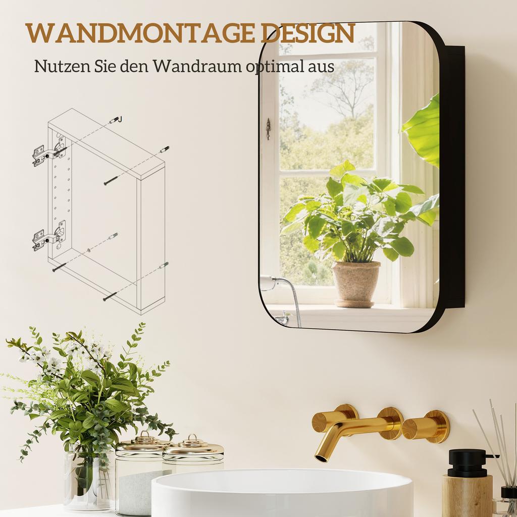 Bathroom Mirror Cabinet, Bathroom Cabinet with Mirror, Adjustable Shelf, 40.2 x 10.2 x 50.9 cm, Black