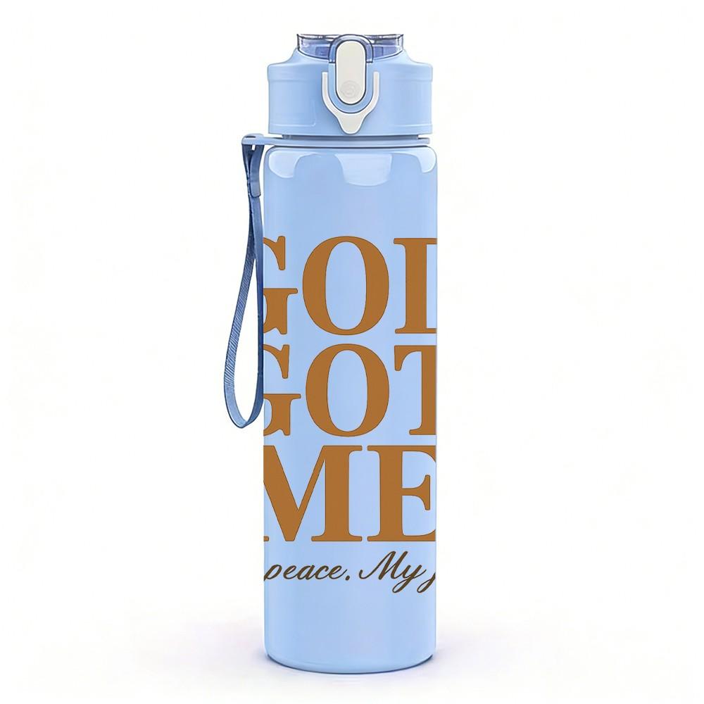 1PC God Got Me Faith Quote Print 750ml Color Plastic Sports Water Bottle Leakproof Flip Straw Lid Suitable for Sports Office Home Use