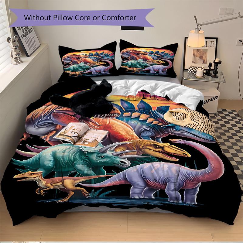 3pcs Dinosaur Illustration Duvet Cover Set - Machine Washable, Includes 1 Cover and 2 Pillowcases, No Core Included yy251013132