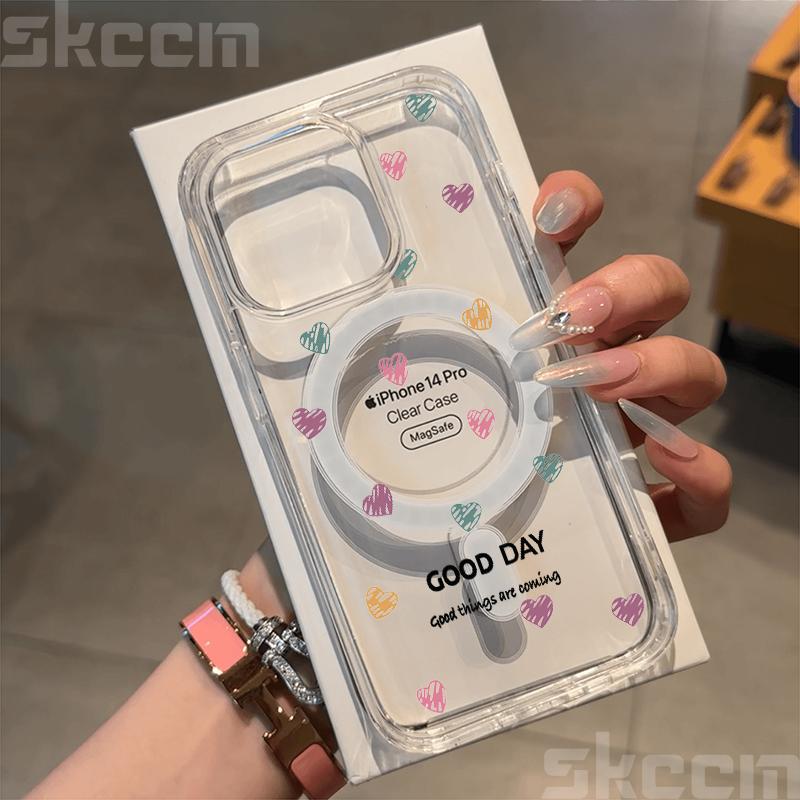 Small Flower Heart Graphic For Magsafe Wireless Charger Phone Case For iPhone 16 16E 15 14 13 12 11 Pro Max XS XR X Clear Cover