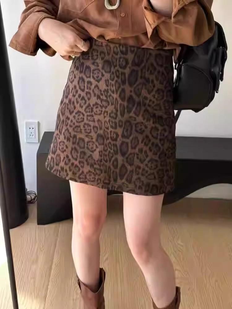 Новая женская юбка-миди с леопардовым принтом и высокой талией, облегающая фигуру, в стиле ретро, А-силуэта, мини.