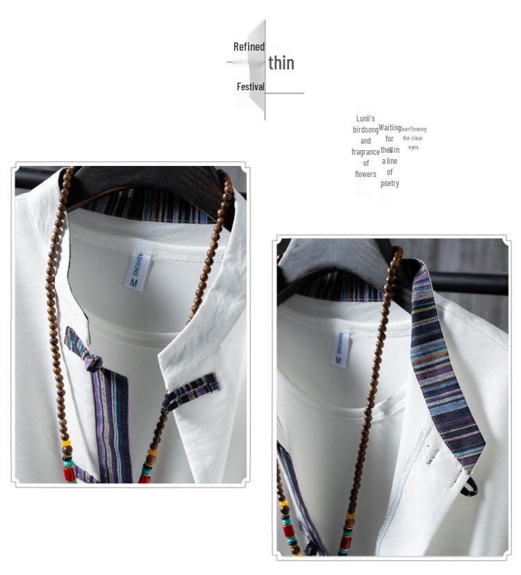 Ice Silk Summer Men's Cotton Linen T-Shirt & Long Pants Set - Casual Solid Color, Plus Size Available