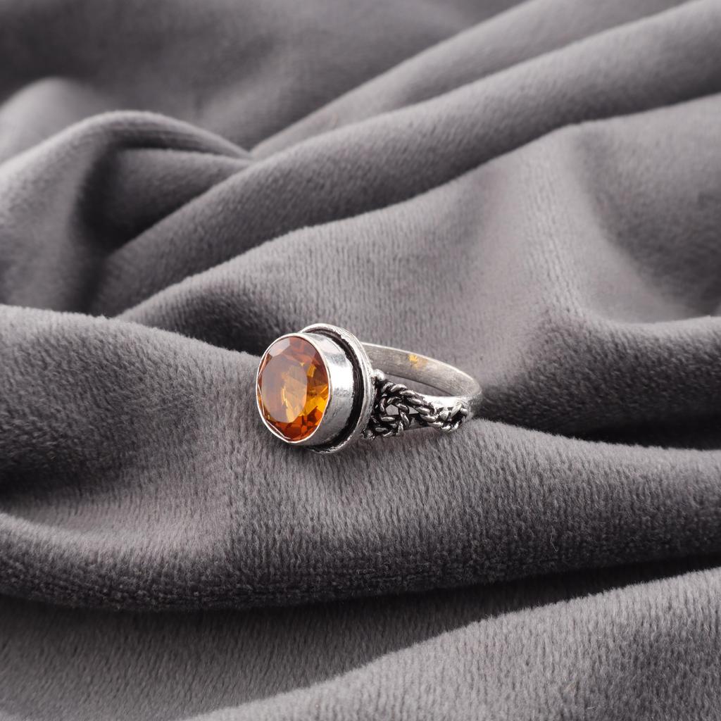Цитрин Драгоценный камень Красивое серебряное кольцо, Ручной работы Великолепное серебряное кольцо, Ювелирные изделия из стерлингового серебра 925 пробы, Женское кольцо с цитрином для нее