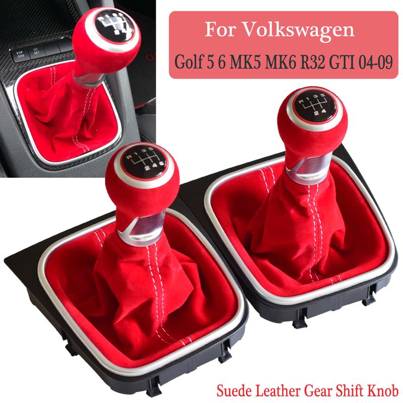 For Volkswagen VW Golf 5 Golf 6 MK5 MK6 R32 GTI 2004-2009 Car Manual 5 6 Speed Gear Shift Knob Suede Leather With Gaiter Boot